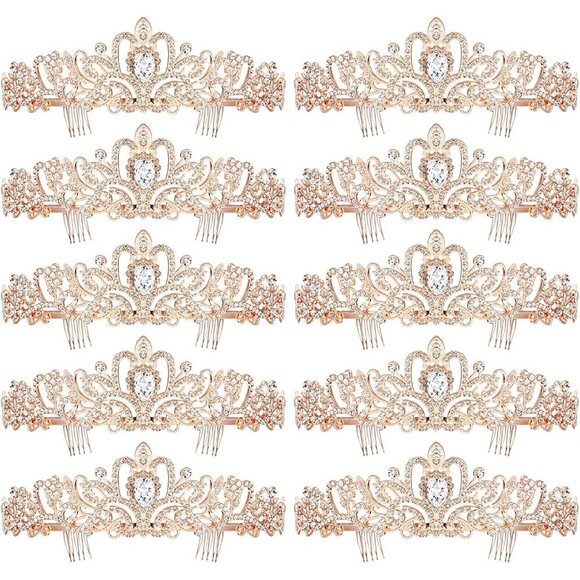 10 Pcs Women's Rhinestone Crowns Set Elegant Bridal Party Hair Accessories